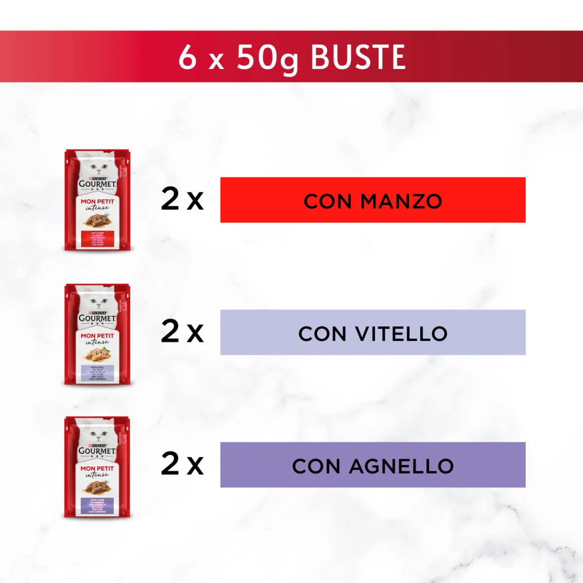 Gourmet Mon Petit Manzo Vitello e Agnello 6x50g Gourmet Mon Petit Manzo Vitello e Agnello 6x50g